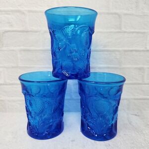 Vintage Cambridge Near-Cut Aurora Blue Inverted Strawberry Tumblers (3)